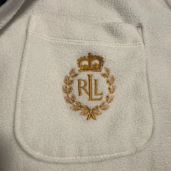 Lauren Ralph Lauren Terry Cloth Robe Short Pockets RLL Logo White Women's Medium - Picture 5 of 12